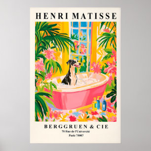 Grijshond in badkuip kunstprint Funny Matisse stij Poster