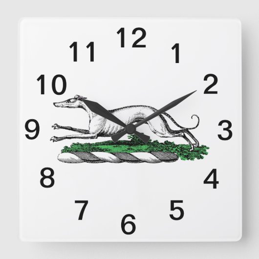 Grijshond Windhond Rennend Heraldisch Wapenschild  Vierkante Klok (Voorkant)