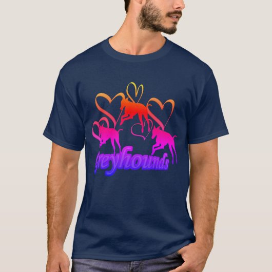 Grijshonden en harten regenboog t-shirt (Voorkant)