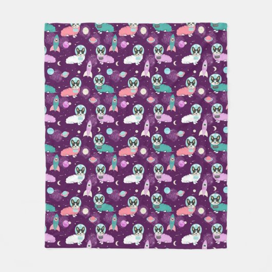 Grijskleurige Corgi in Space paars Fleece Deken (Voorkant)