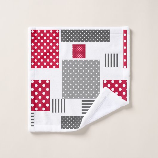 Grijsrode stip patchwork op witte achtergrond bad handdoek (Wasdoekje)