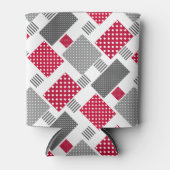 Grijsrode stip patchwork op witte achtergrond blikjeskoeler (Voorkant)