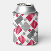 Grijsrode stip patchwork op witte achtergrond blikjeskoeler (Blikje Achterkant)