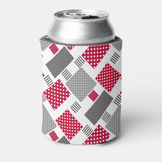Grijsrode stip patchwork op witte achtergrond blikjeskoeler (Blikje Achterkant)