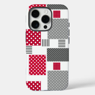 Grijsrode stip patchwork op witte achtergrond iPhone 16 pro hoesje