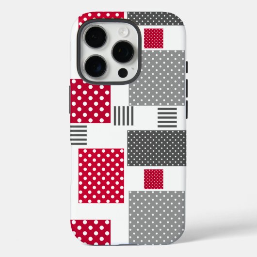 Grijsrode stip patchwork op witte achtergrond Case-Mate iPhone case (Achterkant)