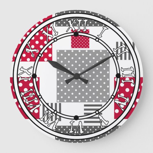 Grijsrode stip patchwork op witte achtergrond grote klok (Voorkant)