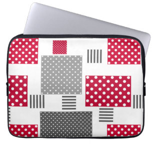 Grijsrode stip patchwork op witte achtergrond laptop sleeve