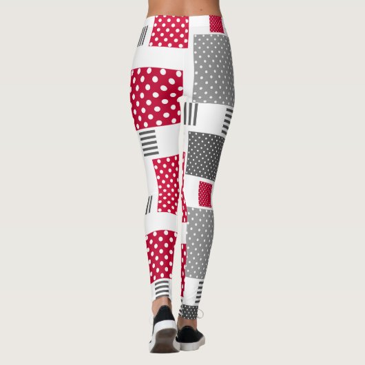 Grijsrode stip patchwork op witte achtergrond leggings (Achterkant)