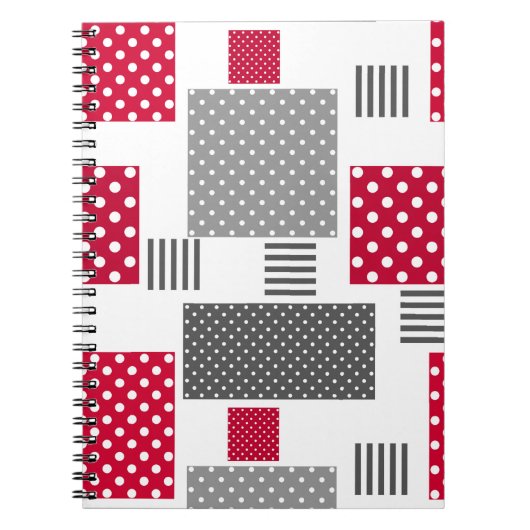 Grijsrode stip patchwork op witte achtergrond notitieboek (Voorkant)