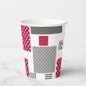 Grijsrode stip patchwork op witte achtergrond papieren bekers (Achterkant)
