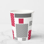 Grijsrode stip patchwork op witte achtergrond papieren bekers (Voorkant)