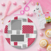 Grijsrode stip patchwork op witte achtergrond papieren bordje (Feest)