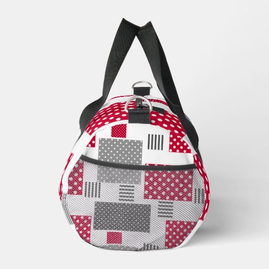 Grijsrode stip patchwork op witte achtergrond plunjezak (Rechts)