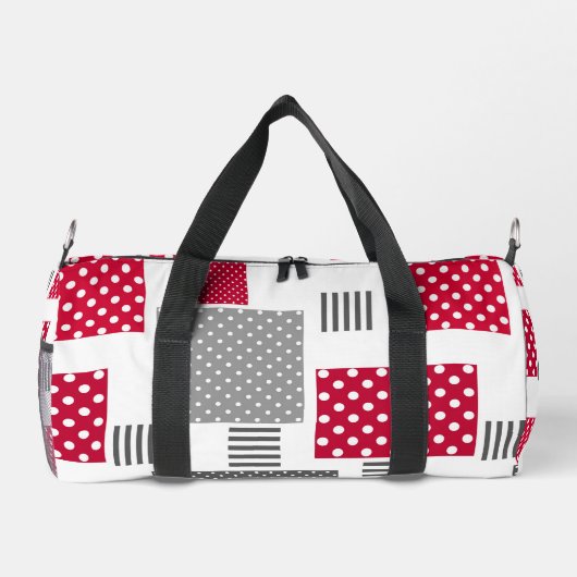 Grijsrode stip patchwork op witte achtergrond plunjezak (Achterkant)