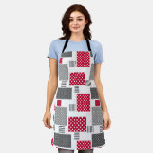 Grijsrode stip patchwork op witte achtergrond schort (Gedragen)