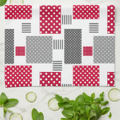 Grijsrode stip patchwork op witte achtergrond theedoek (Gevouwen)