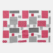 Grijsrode stip patchwork op witte achtergrond theedoek (Horizontaal)