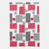 Grijsrode stip patchwork op witte achtergrond theedoek (Verticaal)