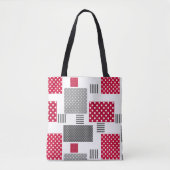 Grijsrode stip patchwork op witte achtergrond tote bag (Voorkant)