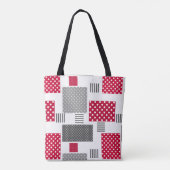 Grijsrode stip patchwork op witte achtergrond tote bag (Achterkant)