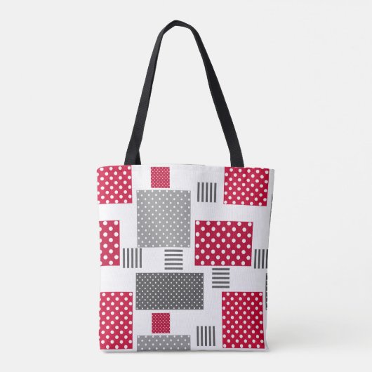 Grijsrode stip patchwork op witte achtergrond tote bag (Achterkant)