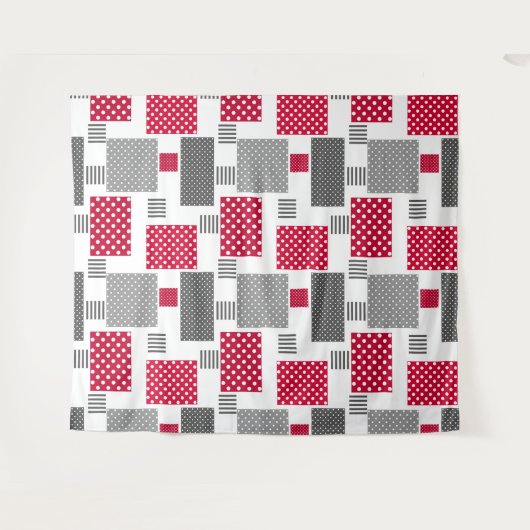 Grijsrode stip patchwork op witte achtergrond wandkleed (Voorkant (horizontaal))