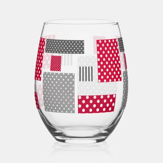 Grijsrode stip patchwork op witte achtergrond wijnglas zonder voet (Voorkant)
