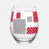 Grijsrode stip patchwork op witte achtergrond wijnglas zonder voet (Achterkant)