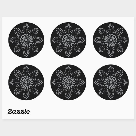 Grijsschaal Floral Mandala Sjabloon Ronde Sticker (Vel)