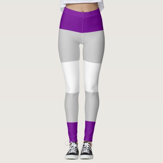 GrijsSeksuele Vlag Paarse Grijs Wit Gestreept LGBT Leggings (Voorkant)