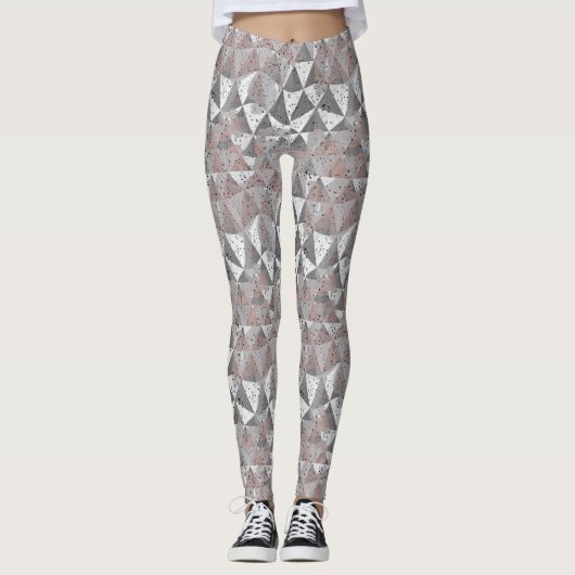 grijstinten geometrisch patroon met driehoeken leggings (Voorkant)