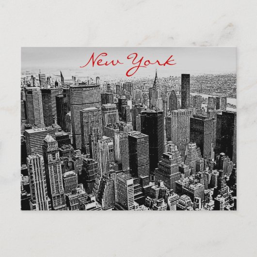 Grijswaarden Red Script New York City Night Post K Briefkaart (Voorkant)
