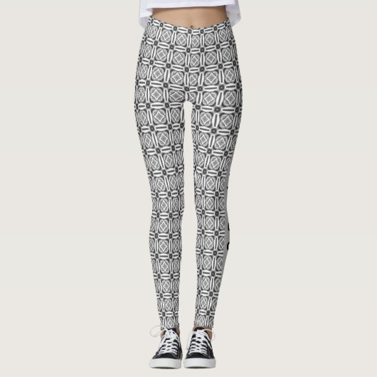 Grijswaardenmodern minimalistisch patroon en tekst leggings (Voorkant)