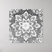 Grijswaartse Mandala Bloem in Zwart-wit Canvas Afdruk (Voorkant)