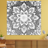 Grijswaartse Mandala Bloem in Zwart-wit Canvas Afdruk (Insitu (Woonkamer))