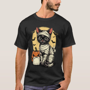 Grijszwart Poezenkatje Mummie Halloween Mannen Vro T-shirt