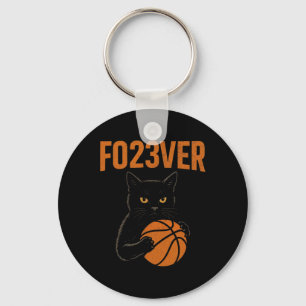 Grijszwarte Kat met Skelet Halloween Scene Sleutelhanger