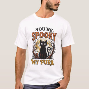 Grijszwarte Kat Pun Halloween Vintage Gravure S T-shirt