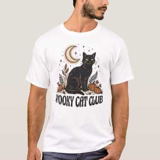 Grijszwarte Kat Vintage 70s Herfst Halloween T-shirt