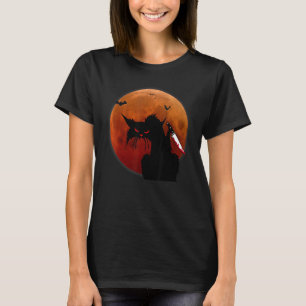 Grijszwarte Kat Volle Maan Halloween Feest Kat T-shirt