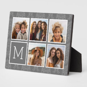 Grijze 5 foto collage met tekst monogram fotoplaat