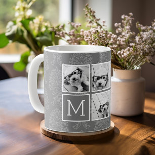 Grijze 5 foto collage met tekst monogram koffiemok
