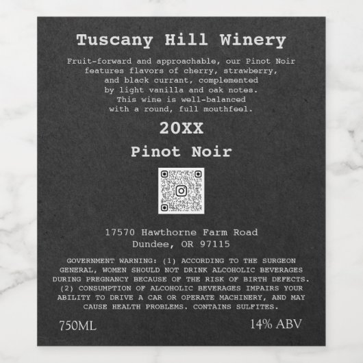 Grijze aangepaste QR-code LOGO Beschrijving Wijn Etiket (Enkel label)
