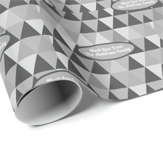 Grijze Abstracte driehoeken Retro Pine Tree Kerstm Cadeaupapier (Rol Hoek)