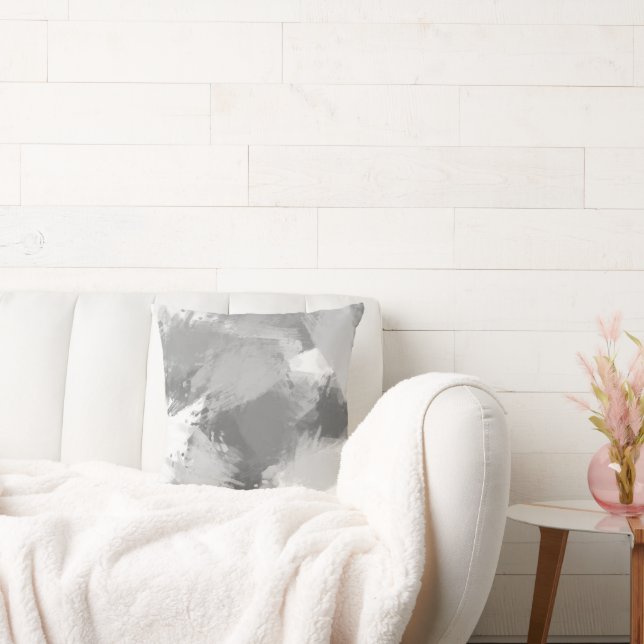 Grijze Abstracte matige penseelstreken Kussen (Bank)