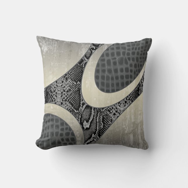Grijze Abstracte snakeskin Croc Pillow Kussen (Voorkant)