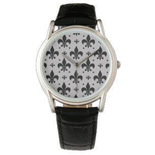 Grijze Achtergrond Fleur-de-lis Patroonontwerp Horloge