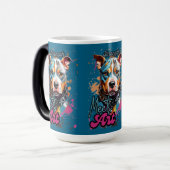 Grijze Achtergrond Kleurrijke Dog Art Magische Mok (Voorkant links)