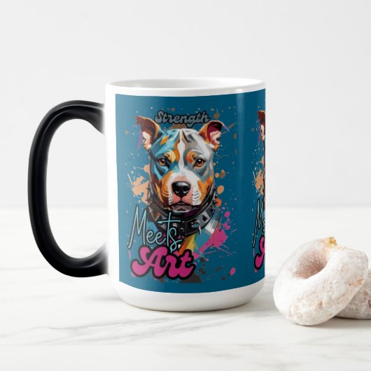 Grijze Achtergrond Kleurrijke Dog Art Magische Mok (Met donut)